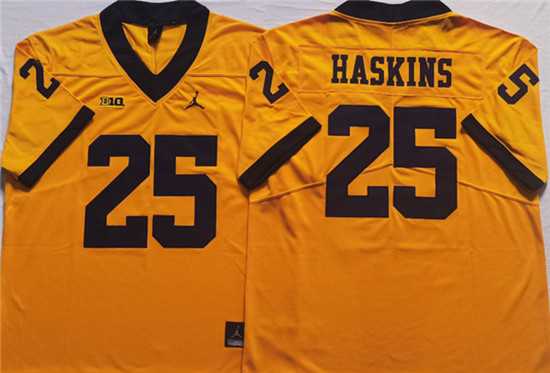 Mens Michigan Wolverines #25 HASKINS Yellow Stitched Jersey
